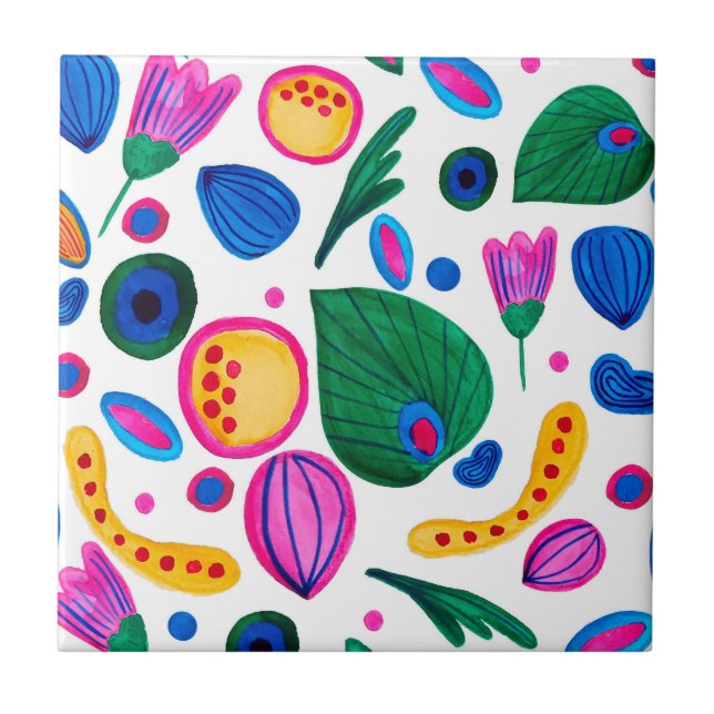 Abstract Boho Maximalist Botanical Garden Tile (Front)