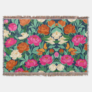 Abstract Boho Peony Butterfly Blankets