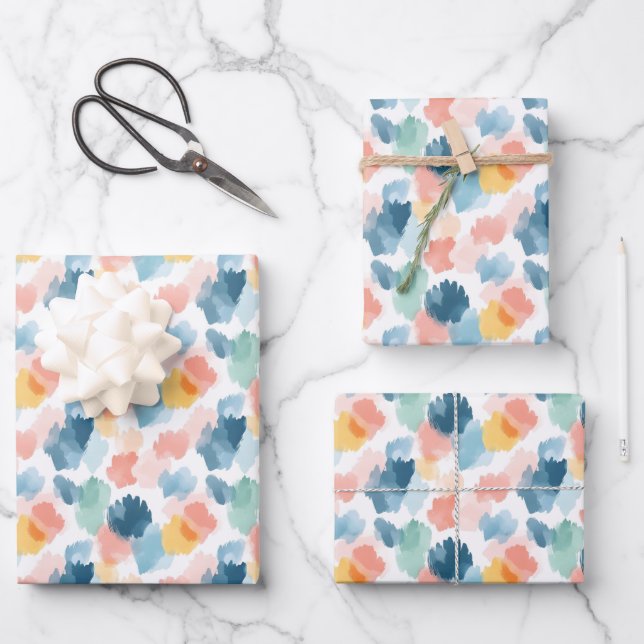Abstract Boho Rainbow Paint Splotches Wrapping Paper Sheet (Front)