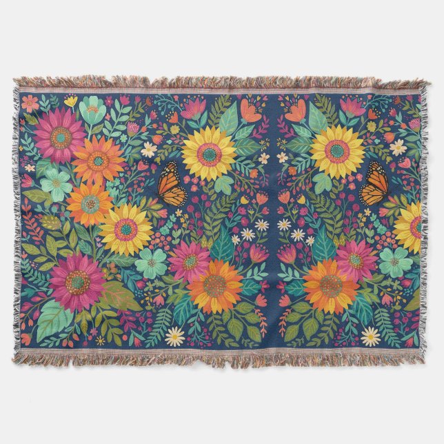 Abstract Boho Sunflowers Monarch Blankets (Front)