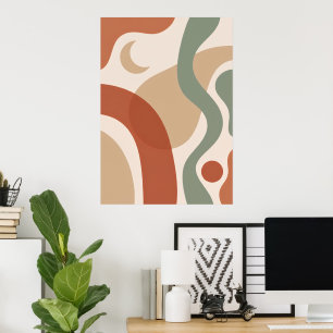 Abstract Boho Terracotta & Sage Mid-Century Art Po Poster