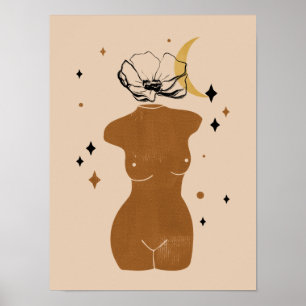 Abstract Boho Women Illustration , Earthy Tones Po Poster