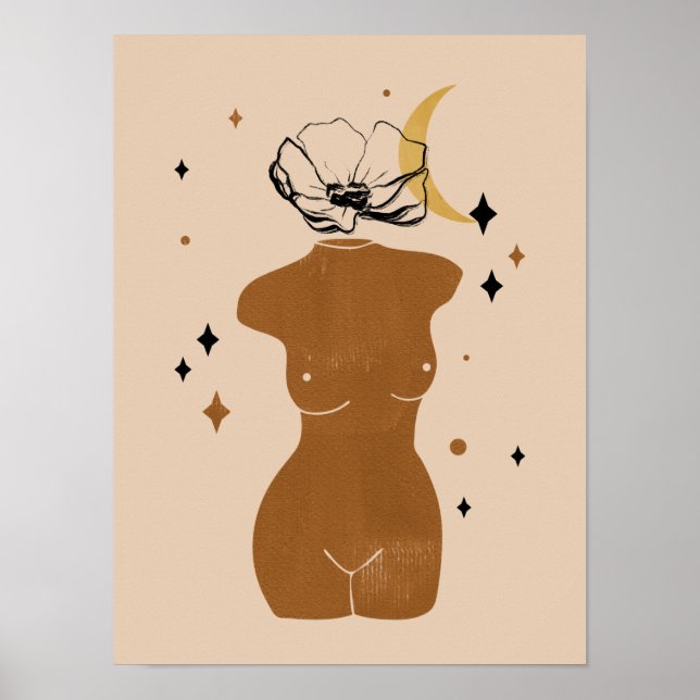 Abstract Boho Women Illustration , Earthy Tones Po Poster (Front)