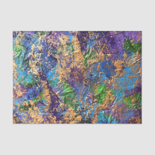 Abstract BohoGold Blue Purple Textured Effect Tiss Tissue Paper (Front)