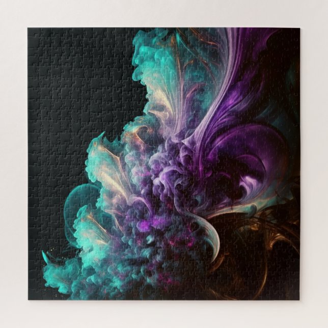 Abstract Bold Black Purple Turquoise Copper Smoke Jigsaw Puzzle (Vertical)