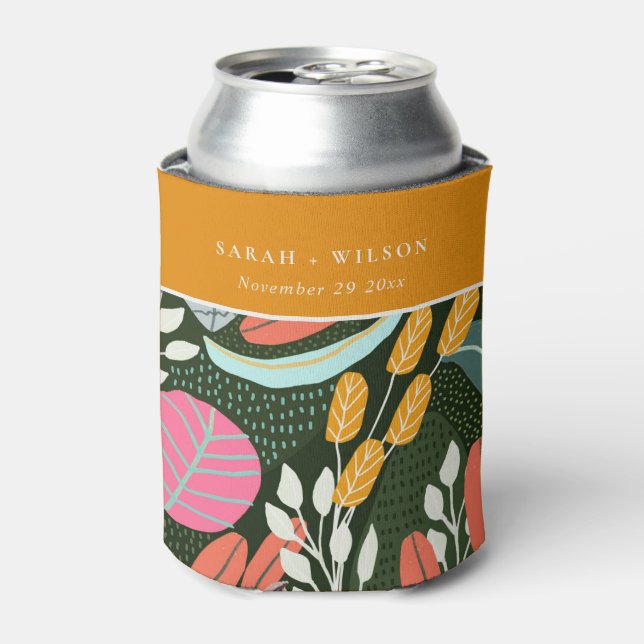 Abstract Bold Colourful Tropical Botanical Wedding Can Cooler (Can Front)