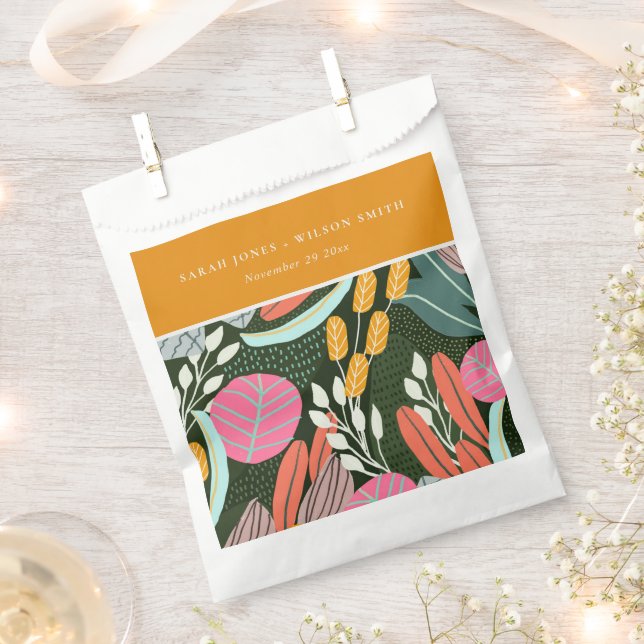Abstract Bold Colourful Tropical Botanical Wedding Favour Bags (Clipped)
