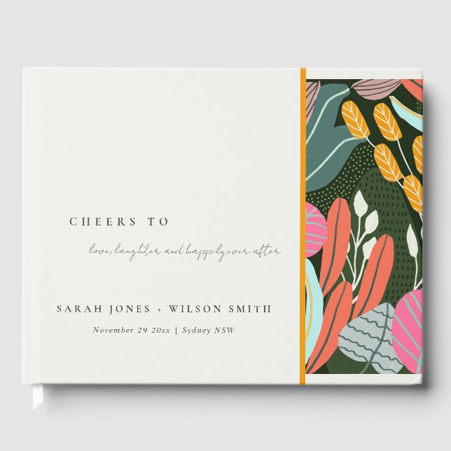 Abstract Bold Colourful Tropical Botanical Wedding Guest Book (Front)