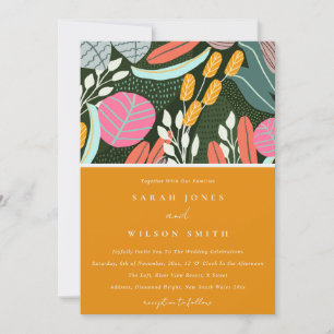 Abstract Bold Colourful Tropical Botanical Wedding Invitation