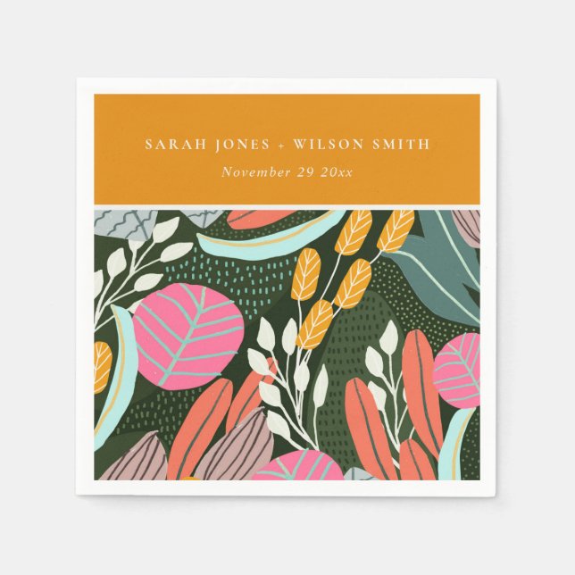 Abstract Bold Colourful Tropical Botanical Wedding Napkin (Front)