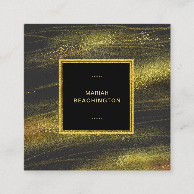 *~* Abstract Bold Gold Dust and Black Exciting Square Business Card (Front)