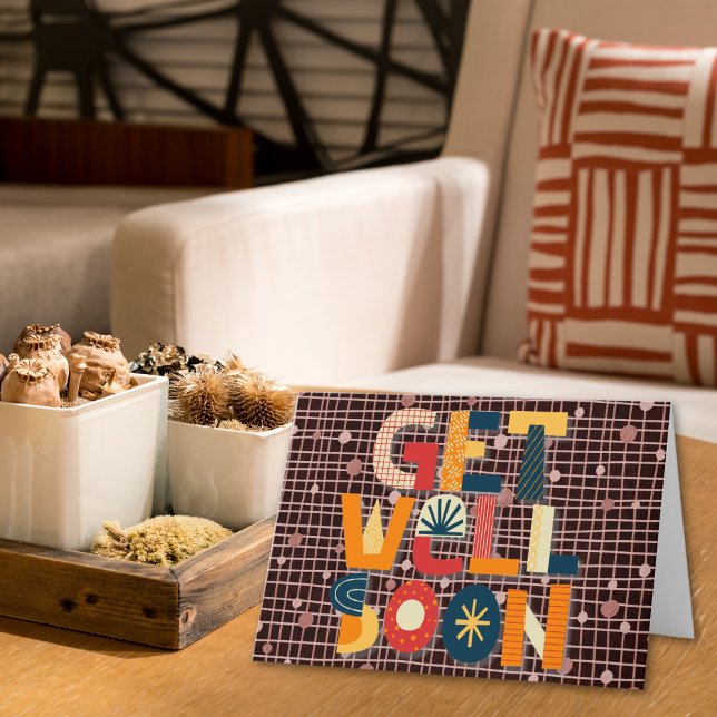 Abstract Bold Grid and Dotted Get Well Soon Card (Creator Uploaded)