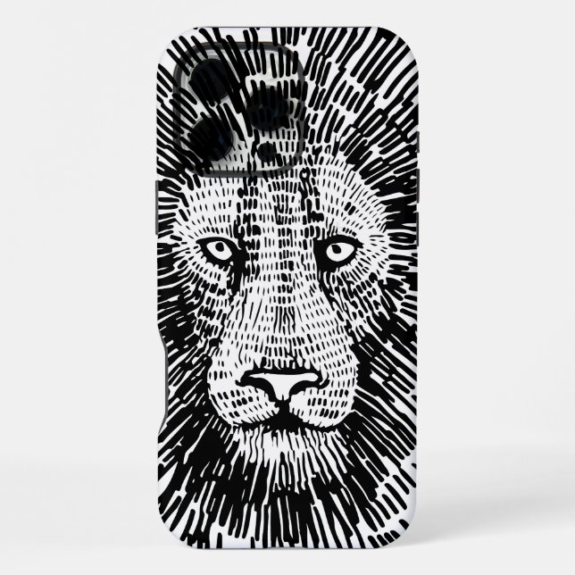 Abstract Bold Lion Face Illustration iPhone Case (Back)
