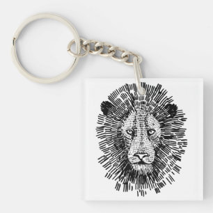 Abstract Bold Lion Face Illustration Key Ring