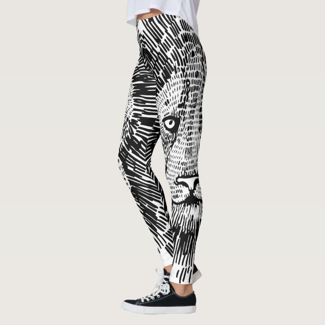 Abstract Bold Lion Face Illustration Leggings (Left)