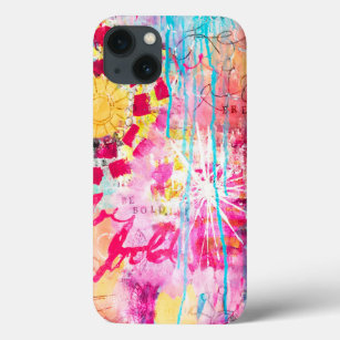 Abstract Bold Vibrant Art Paint Splatter Pink Aqua iPhone 13 Case