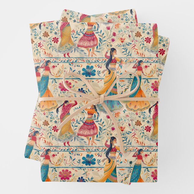 Abstract Bollywood Dancers Wrapping Paper Sheet (In situ)