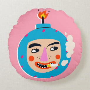 Abstract boom face round cushion