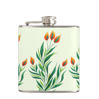 Abstract Botanical Art Spring Plant Hip Flask