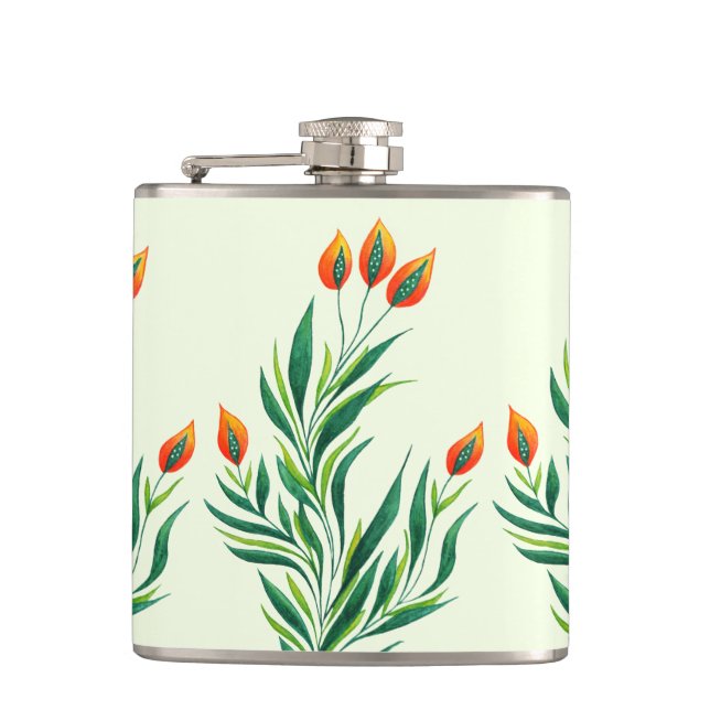 Abstract Botanical Art Spring Plant Hip Flask (Front)