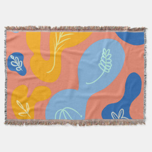 Abstract Botanical Blobs Blue Yellow Throw Blanket