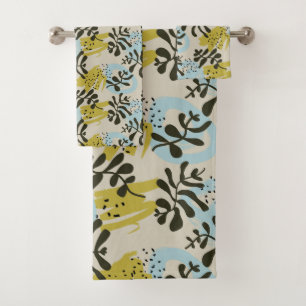 Abstract Botanical Bohemian Pastel Green Blue Bath Towel Set