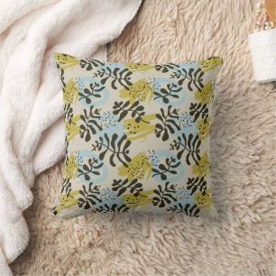 Abstract Botanical Bohemian Pastel Green Blue Cushion
