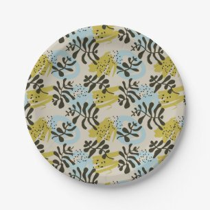 Abstract Botanical Bohemian Pastel Green Blue Paper Plate