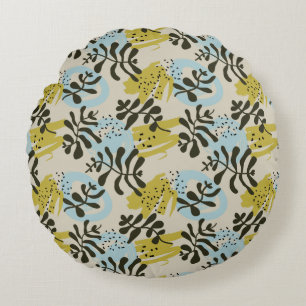 Abstract Botanical Bohemian Pastel Green Blue Round Cushion