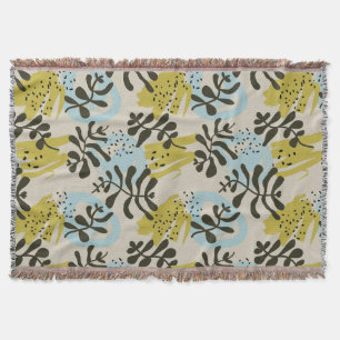 Abstract Botanical Bohemian Pastel Green Blue Throw Blanket