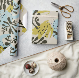Abstract Botanical Bohemian Pastel Green Blue Wrapping Paper