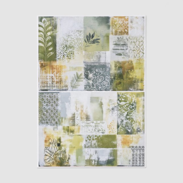 Abstract Botanical Collage in Green EN9 Decoupage Tissue Paper (Front)