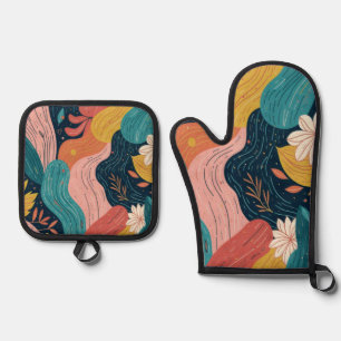 Abstract Botanical Flow -  Oven Mitt & Pot Holder Set