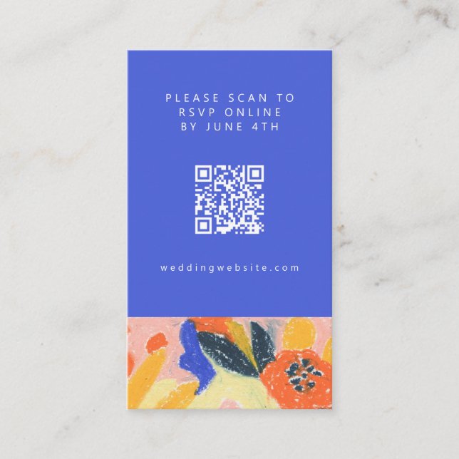 Abstract Botanical Fun Wedding QR Code RSVP Card (Front)