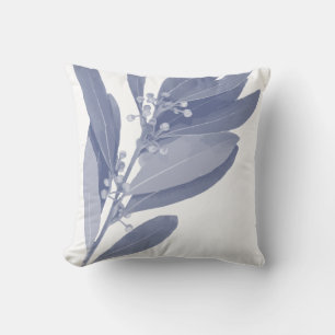 Abstract Botanical Herbs in Indigo Blue and White Cushion