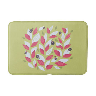 Abstract Botanical Pink Leaves Ladybugs Spring Bath Mat