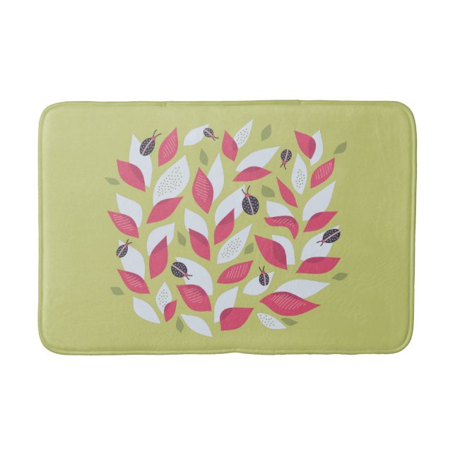 Abstract Botanical Pink Leaves Ladybugs Spring Bath Mat (Front)