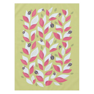 Abstract Botanical Pink Leaves Ladybugs Spring Tablecloth