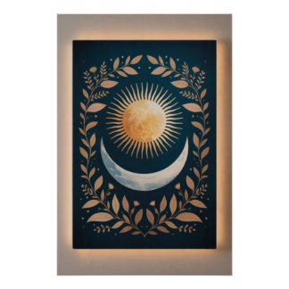 Abstract Botanical Rising Sun Lunar Grow Poster