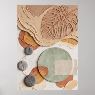 Abstract Botanical Shapes Neutral Modern Poster