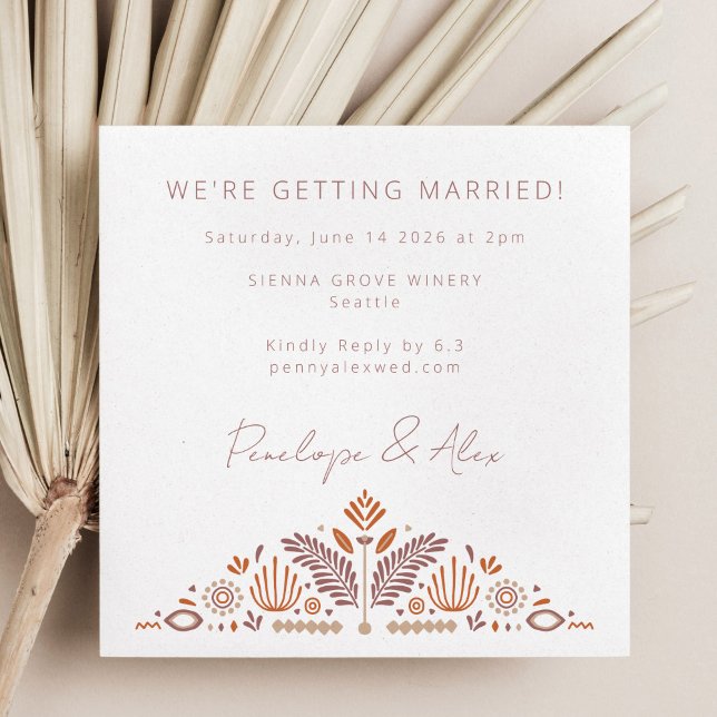 Abstract Botanical Shapes Terracotta Rust Wedding Invitation (Creator Uploaded)