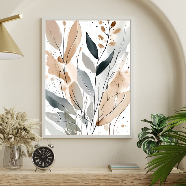Abstract Botanical Splatter Art unframed Poster (Add a touch of sophistication to any room with this pretty abstract botanical splatter art print. 
)