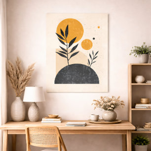 Abstract Botanical Sun Geometric Minimal Yellow Poster