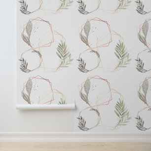 Abstract Botanical Wall Mural with Gold Linework