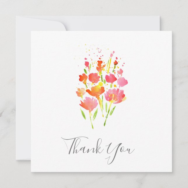 Abstract Bouquet of Mixed Flowers Thank You Card (Front)