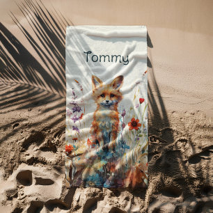 Abstract Boy Fox  In Wildflowers Beach Towel
