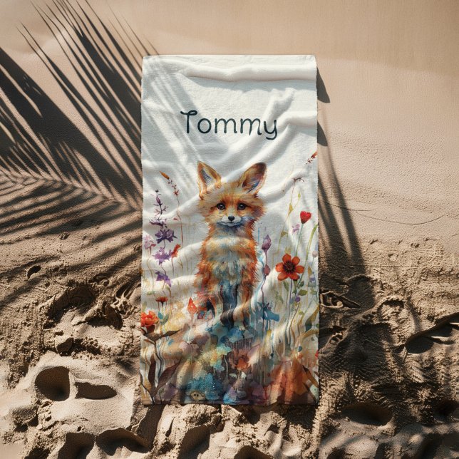Abstract Boy Fox  In Wildflowers Beach Towel (Creator Uploaded)