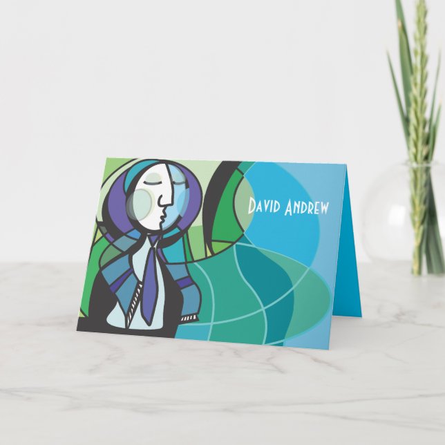 Abstract Boy Tallis Bar Mitzvah thank you card (Front)