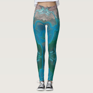 Abstract Bright Blue Green Swirled Gemstone Leggings
