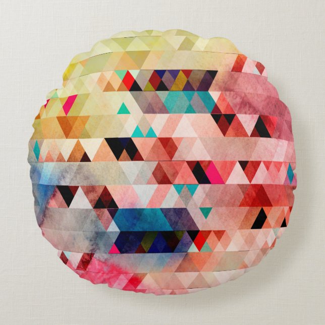 Abstract bright colourful watercolor background wi round cushion (Front)